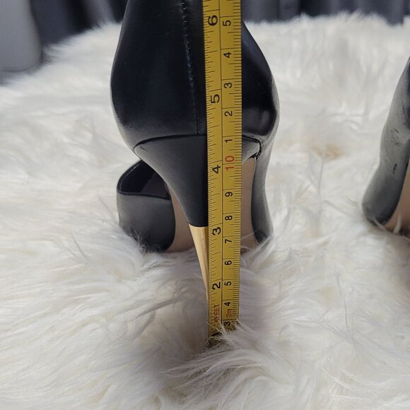 Aldo Women's Black Leather Pointed Toe High Gold Plated Heel Pump Shoe Size 7.5 - Picture 9 of 10